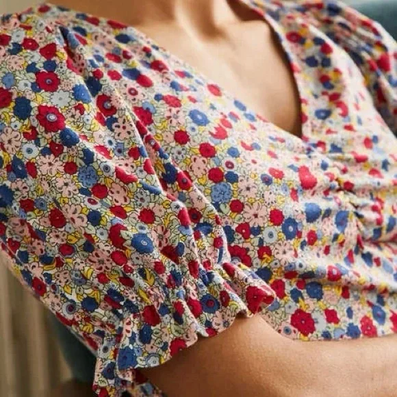 Boden V-Neck Jersey Dress Women’s Size 16 Riviera Blue Floral Stretch Knit Retro - Picture 2 of 12